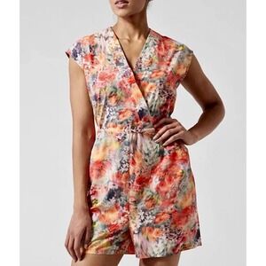 Athleta Marlow Romper Floral Sleeveless Pockets‎ Wasit tie  Small